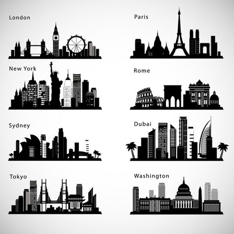 City skylines set. Premium Vector | Premium Vector #Freepik #vector #business #city #office #japan Skyline Drawing, Cityscape Drawing, City Skyline Silhouette, City Tattoo, City Vector, Skyline Silhouette, City Silhouette, City Skylines, Tape Art