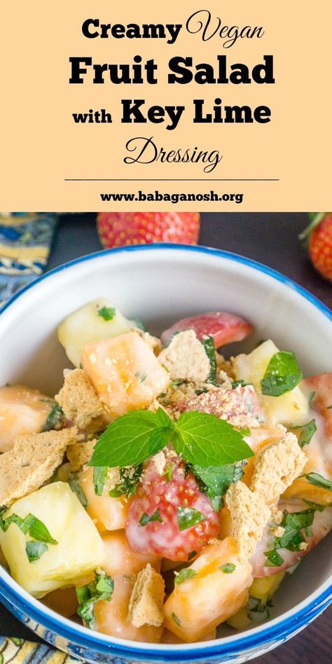 Vegan Fruit Salad, Graham Cracker Topping, Graham Cracker Crumble, Creamy Fruit Salad, Key Lime Yogurt, Lime Salad Dressing, Key Lime Recipes, Creamy Fruit Salads, Lime Recipes