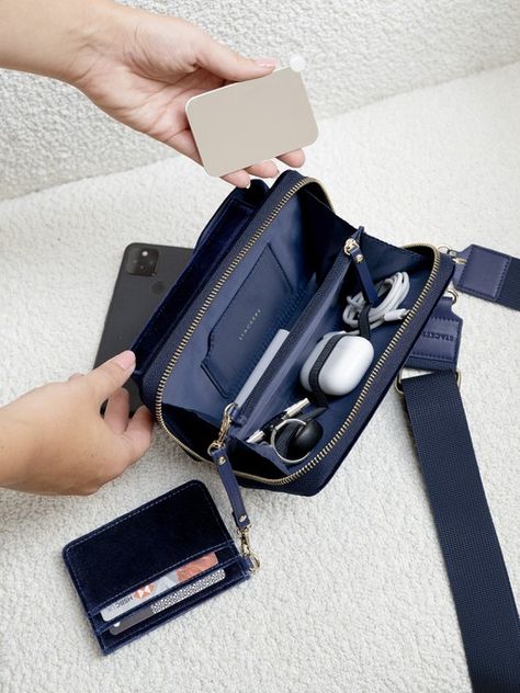 Mini Crossbody Bag New In Stackers Stylish Luggage, Ballet Bag, Brushed Gold Hardware, Travel Bag Organization, Navy Velvet, Travel Wardrobe, Airpod Case, Mini Crossbody Bag, Travel Light