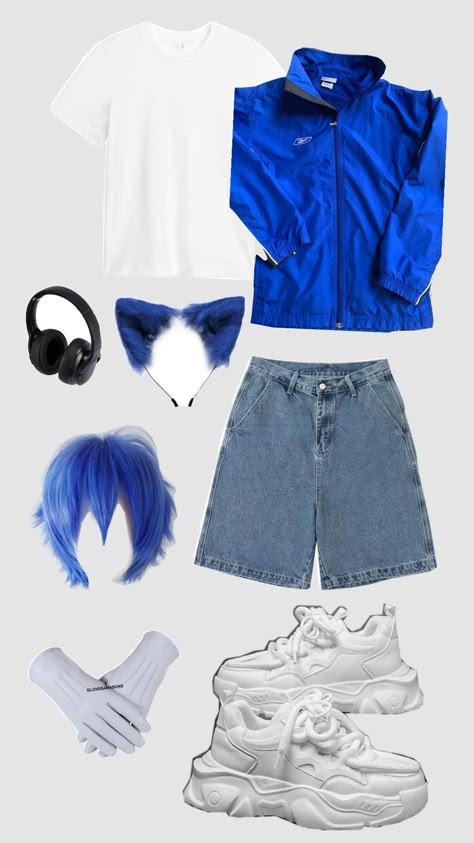 Sonic cosplay Sonic And Amy Costume, Sonic Costume Women, Sonic Cosplay Girl, Sonic The Hedgehog Outfit, Sonic Cosplay Ideas, Sonic Halloween Costumes, Sonic The Hedgehog Cosplay, Sonic Outfit Ideas, Blue Hair Halloween