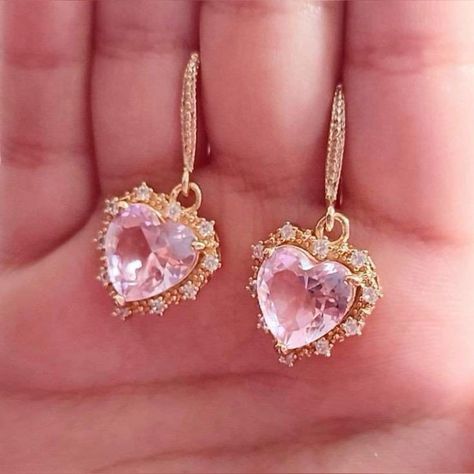 Bridesmaid Earrings Gift, Antique Gold Earrings, Bridesmaid Gifts Earrings, Pink Heart Earrings, Gold Bridal Earrings, Deco Earrings, Earrings Art, Earrings Antique, Jewelry Accessories Ideas