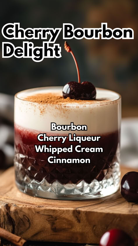 Cherry Bourbon Delight Hungarian Cocktails, Cherry Pie Cocktail, Bourbon Dinner Party, Halloween Bourbon Cocktails, Cherry Bourbon Cocktail, Cherry Alcoholic Drinks, Fall Bourbon Drinks, Bourbon Cream Cocktail, Black Cherry Cocktail