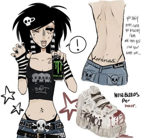 artist linked btw Scene Poses Drawing, Scenemo Drawing, Scene Outfits Drawing, Emo Clothes Drawing, Scene Kid Poses, Emo Pose Reference, Scene Girl Drawing, Swag Art Style Y2k Drawing, Scenemo Art