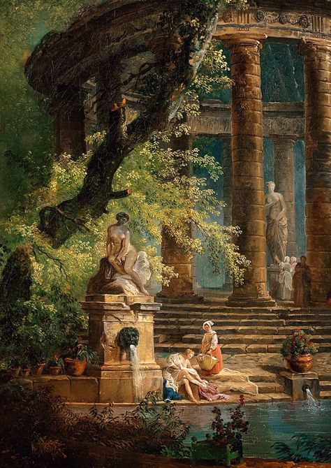 Hubert Robert : Le Bassin ( détail ) The Bathing Pool, Hubert Robert, Rennaissance Art, Background Photos, Arte Inspo, Greek Art, Victorian Art, Old Paintings, Sketchbook Inspiration