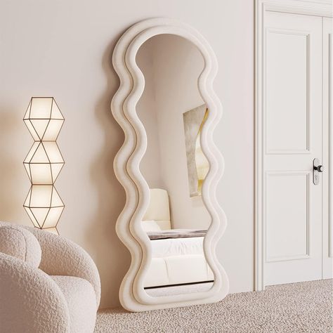 Rosdorf Park Kalilah Wavy Floor Mirror | Wayfair Arched Floor Mirror, Wavy Mirror, Wooden Mirror Frame, Mirror Hanging, Full Body Mirror, Preppy Room Decor, Body Mirror, Preppy Room, Cute Bedroom Decor