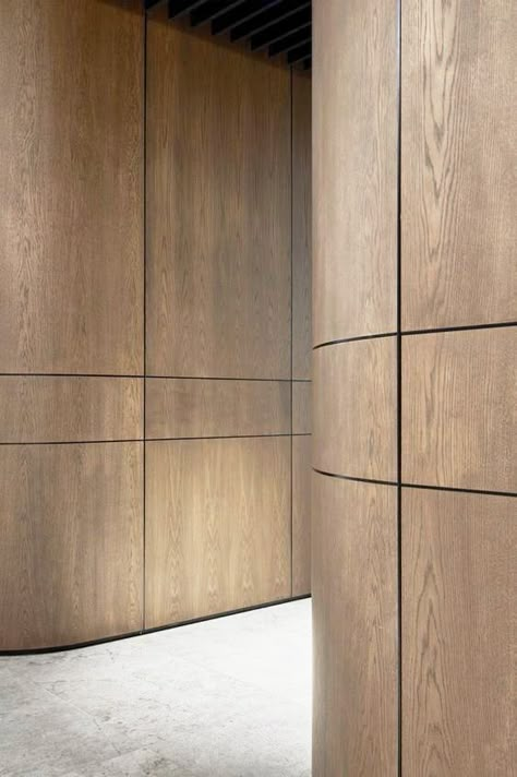 Curved Walls Interior Living Rooms, Hexagonal Building, Timber Wall Panels, Hall Storage, Australian Interior, Wardrobe Door Designs, Australian Interior Design, Luxury Materials, Wall Panel Design