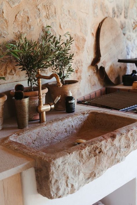 https://morgan-morgan.co.uk/holiday-rentals/view-full-properties-list/tramuntana-farmhouse/ Stone Trough Sink, Stone Trough, Trough Sink, Interior Design Per La Casa, Stone Sink, Rustic Bathroom, Dream House Decor, Rustic Kitchen, Dream Home Design