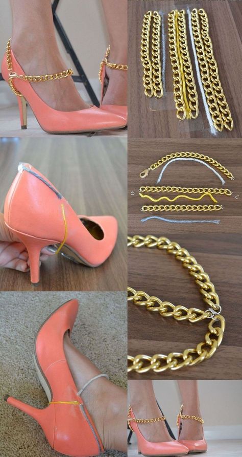 Shoe Makeover, Jewelry Chains, Jewerly Designs, Shoe Crafts, Diy Clothing, Diy Shoes, Fashion Diy, Diy Schmuck, Diy Accessories