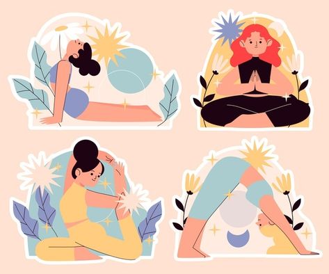 Yoga Cartoon Illustration, Yoga Graphic Design, Kawaii Weather, Yoga Vector, Yoga Cartoon, Yoga Drawing, Health Stickers, Yoga Ideas, Yoga Stickers