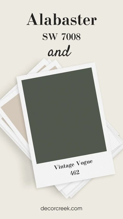 Alabaster SW 7008 and Vintage Vogue 462 Alabaster Paint Scheme, Alabaster Walls, Entryway Colors, Basement Paint, Basement Painting, Moody Green, Alabaster Color, Popular Paint Colors, Paint Schemes