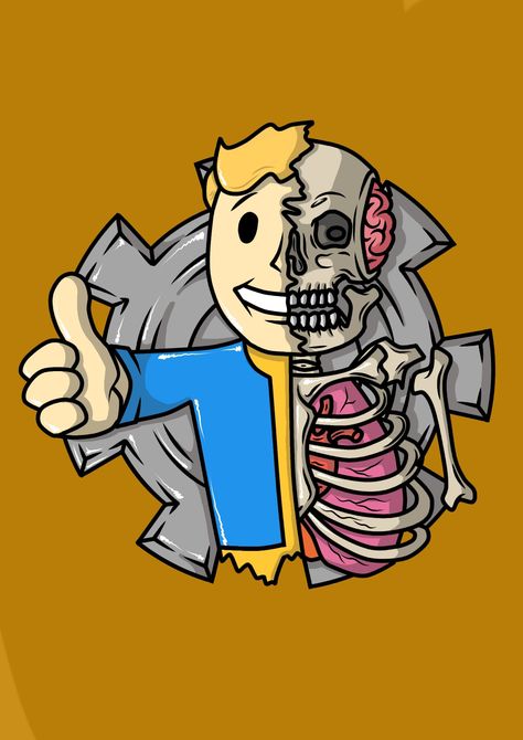 Vault boy fallout art Fallout Art Characters, Vault Boy Tattoo, Fallout Painting, Pip Boy Fallout, Fallout Tattoo Ideas, Fallout Drawings, Vault Boy Fallout, Sarah Tattoo, Fallout Vault Boy