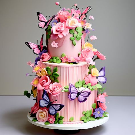 Fantasy garden cake. By Rejane R. by Rejane Ribeiro - Playground Beautiful Cake Design Birthdays, Garden Party Cake, Garden Birthday Cake, Impressive Cakes, Birthday Drip Cake, 13 Birthday Cake, Garden Cake, Fantasy Cake, Garden Cakes