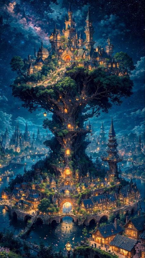 Elven Kingdom, Sengoku Jidai, Dreamy Artwork, Dream Fantasy, Location Inspiration, Story Art, Magic City, Fantasy Theme, Fantasy Castle