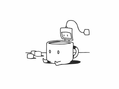 2 Frame Animation, Simple Character Animation Gif, Funny Characters To Draw, 2d Loop Animation, Tea Motion Graphic, Tea Cute Drawing, Solid Drawing Animation, Animated Illustration Gif, Tea Character Design