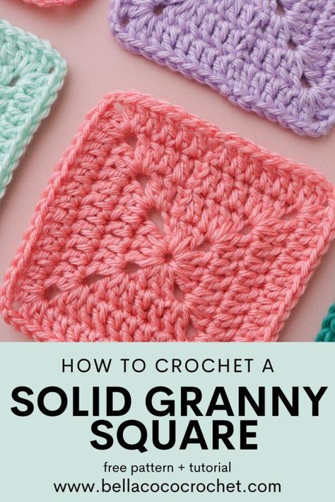 Crochet Granny Square Without Holes, 4 Inch Granny Square Free Pattern, Easy Granny Squares For Beginners, Free Crochet Square Patterns, Easy Granny Square Crochet Pattern, Solid Granny Square Pattern Free, Crochet Granny Square Pattern Free, Free Crochet Granny Square Patterns, Easy Granny Square For Beginners