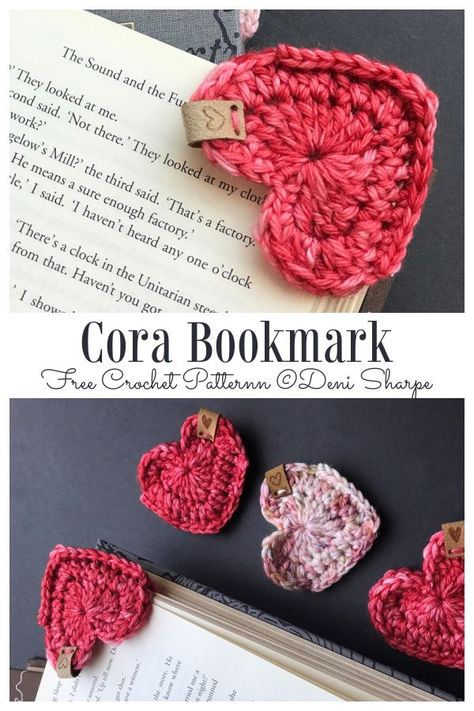 Corner Cora Bookmark Free Crochet Patterns Crochet Bookmarks Free Patterns, Easy Crochet Bookmarks, Crocheted Hearts, Crochet Valentine, Bookmarks Diy, Bookmark Crochet, Pocket Hugs, Crochet Pocket, Bookmark Pattern