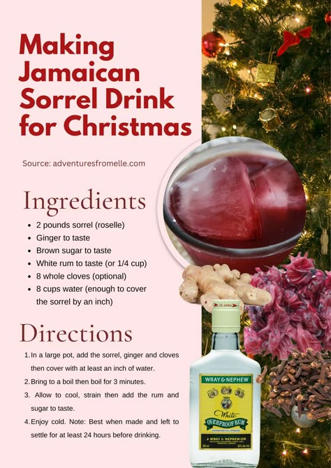 Sorel Drink Recipes, Sorrel Drink Caribbean, Drink Punch Recipes, Sorrell Recipe, How To Make Sorrel Drink, Sorrel Cocktail Recipe, Jamaican Sunday Dinner, Roselle Recipe, Sorrel Recipe Jamaican