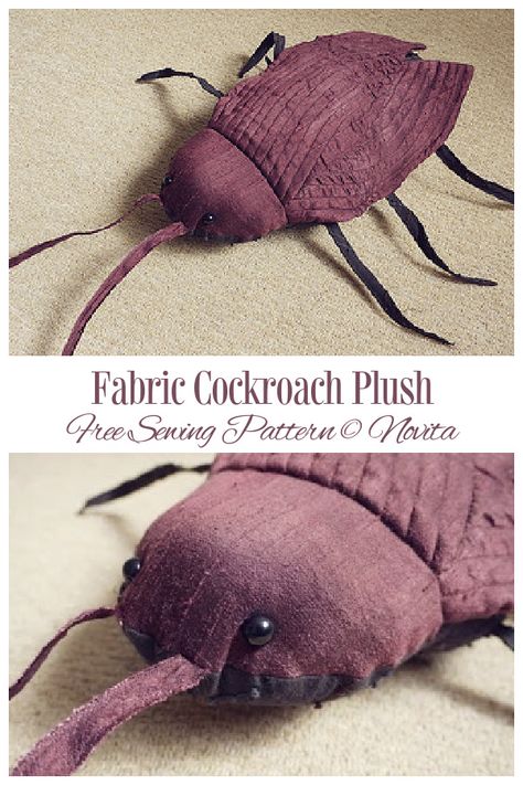 DIY Fabric Cockroach Plush Free Sewing Pattern | Fabric Art DIY Halloween Sewing Projects Free Pattern, Plush Sewing Patterns Free, Plushie Patterns Free Templates Easy, Sewing Patterns Free Plushies, Easy Plushie Patterns, Stuffed Animal Patterns Free Templates, Doll Patterns Free Sewing Templates, Free Plush Sewing Patterns, Sewing Patterns Plush