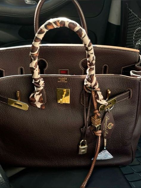 Designer Accessories Aesthetic, Bags Designer Aesthetic, Brown Birkin Bag Outfit, Fall Aesthetic Luxury, Chai Birkin, Birkin With Charms, Birkinifying Bag, Aesthetic Purses And Bags, Hermes Bag Aesthetic