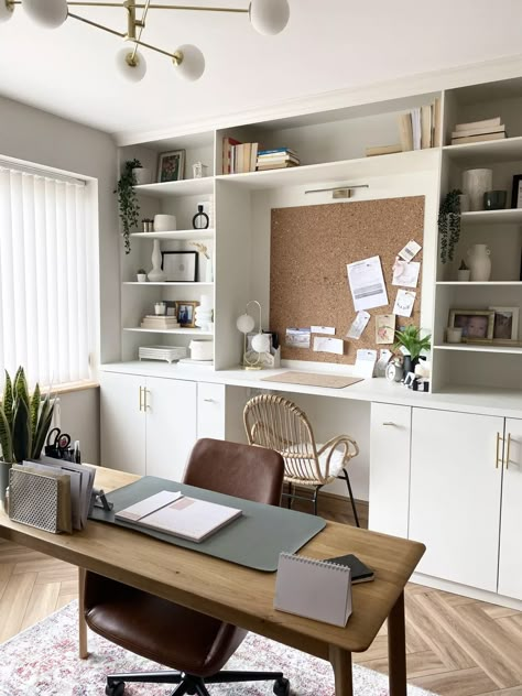 Home Office With Storage Ideas, Home Office Built Ins With Desk L Shaped, Scandi Study Room, Office Ikea Built Ins, Upstairs Office Ideas, Home Office Den Combo, Ikea Small Office, Ikea Hack Home Office, Ikea Desk Hack Home Offices