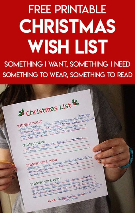 Christmas List Want Need Wear Read, Something You Want Something You Need, Christmas Wish List Free Printable, Kids Christmas List Printable, 4 Gift Rule, Printable Christmas List, Christmas Wish List Printable, Christmas List Printable, Christmas List For Santa