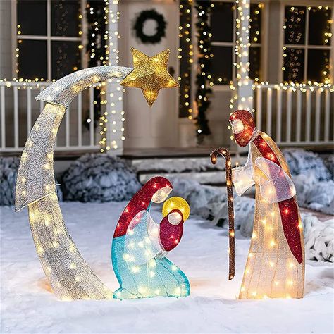 Lighted Outdoor Nativity Scene, Christmas Holy Family Yard Decoration, Nativity Sets for Christmas Outdoor, Easter Decorations Lighted (D) : Amazon.ca: Home Family Yard, Nativity Scene Sets, Christmas Nativity Set, Yard Lights, Led Decor, Christmas Nativity Scene, Family Decor, Christmas Yard, White Lights