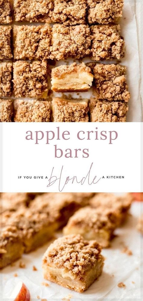 Recipe For Apple Crisp, Apple Bar Recipes, Apple Crisp Bars Recipe, Apple Crisp Bars, Apple Crumble Bars, Homemade Apple Crisp, Apple Pie Recipe Homemade, Easy Apple Crisp, Ice Cream For Breakfast