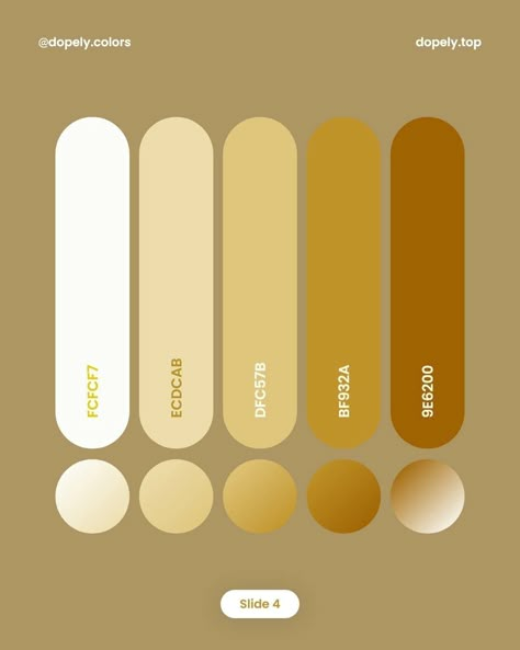 Golden Color Code, Gold Color Hex, Gold Colour Scheme, Flat Color Palette, Gradient Color Design, Website Color Palette, Pantone Colour Palettes, Color Design Inspiration, Gold Color Palettes