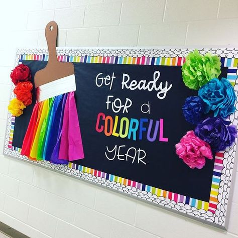 25 Back to School Bulletin Board ideas - Hike n Dip Primary Color Bulletin Board, Colorful Bulletin Board Ideas, Colorful Year Bulletin Board, Elementary Bulletin Board Ideas Hallways, Color Classroom Theme, Colorful Classroom Theme, Elementary School Bulletin Boards, School Bulletin Board Ideas, Valentine Bulletin Boards