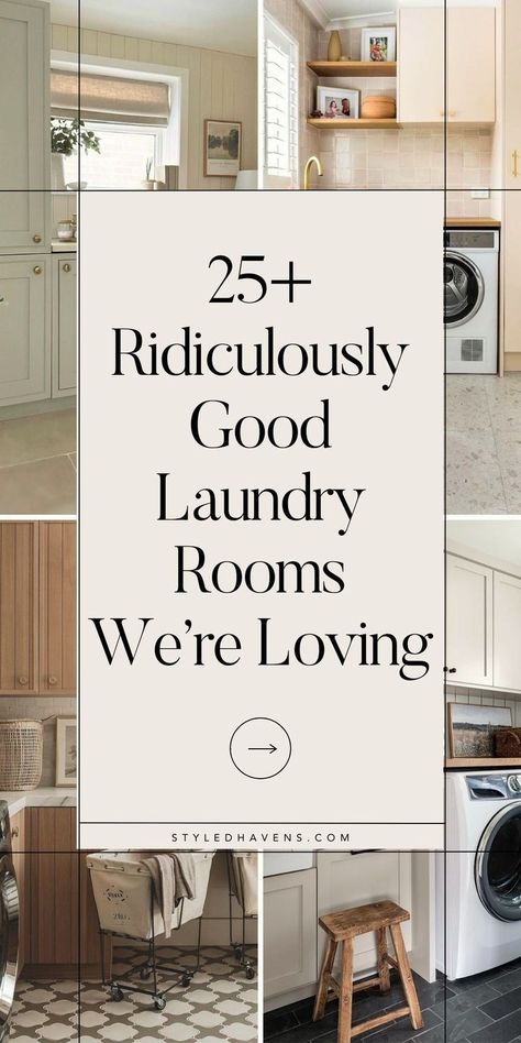 Searching for cute laundry room ideas for your dream laundry room? These modern laundry room ideas are literally *so-good* and hand-picked - whether you're looking more for laundry room design inspiration, or a laundry room decor must-haves, these laundry rooms will be sure to inspire you! (SAVE to your LAUNDRY ROOM INSPIRATION board for later!) Rectangular Laundry Room Ideas, Laundry Room Design With Cabinets, Laundry Room Sorting Ideas, Laundry Rooms With Black Appliances, Modern Farmhouse Laundry Room Decor, Laundry Room Cupboard Ideas, Laundry Room With Sink And Cabinets, Laundry Room With Open Shelving, Side By Side Laundry Room Ideas