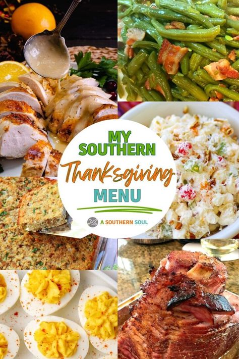 Thanksgiving Dinner For 2, Thanksgiving Potluck Ideas, Thanksgiving Menu List, Southern Green Bean Recipes, Thanksgiving Crockpot, Thanksgiving Casserole Recipes, Classic Thanksgiving Menu, Thanksgiving Menus, Southern Thanksgiving Menu