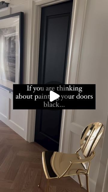 Sherwin-Williams Bahamas on Instagram: "So who’s finally done this and painted their doors black? Add that quick touch of sophistication to your space with Tricorn Black SW 6258 in satin finish here; beautifully painted by @thebeverlycasa. #SherwinWilliamsBahamas #FindColorInEveryDay" Black Door With Gold Knob, Black Magic Paint Sherwin Williams, Black Doors And Trim Interior, Black Interior Doors With White Trim, Iron Ore Interior Doors, Black Door White Trim, Dark Doors With White Trim, Black Doors White Trim, Colored Doors Interior