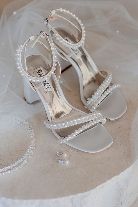 Badgley Mischka Bridal Shoes, Badgley Mischka Bridal, Bride Heels, Pearl Wedding Shoes, Fun Wedding Shoes, Wedding Shoes Bride, White Wedding Shoes, Prom Heels, Bridal Heels