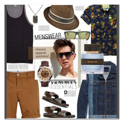 "summer menswear essentials: classics, remixed." by sinesnsingularities ❤ liked on Polyvore featuring Superdry, Topman, Lanvin, Salvatore Ferragamo, H&M, 2(x)ist, Calvin Klein, Kaminski XY, FOSSIL and Tommy Bahama Menswear Essentials, Summer Menswear, Summer Essentials, Tommy Bahama, Lanvin, Salvatore Ferragamo, Fossil, Calvin Klein, Luxury Fashion