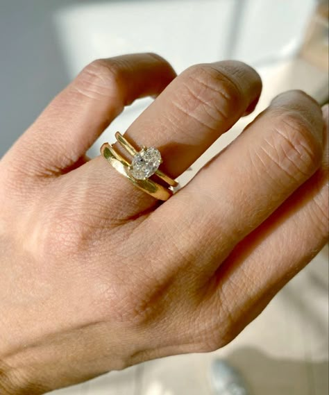 Engagement Ring With Simple Wedding Band, Dome Wedding Band With Engagement Ring, Simple Wedding Ring And Band, Radiant Engagement Ring With Thick Wedding Band, Thicker Wedding Band, 3 Mm Wedding Band, 10 Year Engagement Ring Upgrade, 3mm Wedding Band With Engagement Ring, Wedding Band Inspo Gold