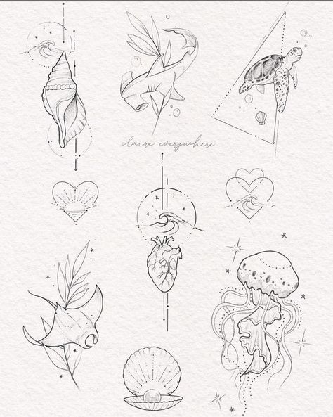 Aquatic Tattoo, Ocean Theme Tattoos, Cozy Cuddles, Shell Tattoos, Small Girly Tattoos, Sea Tattoo, Handpoke Tattoo, Ocean Tattoos, Theme Tattoo