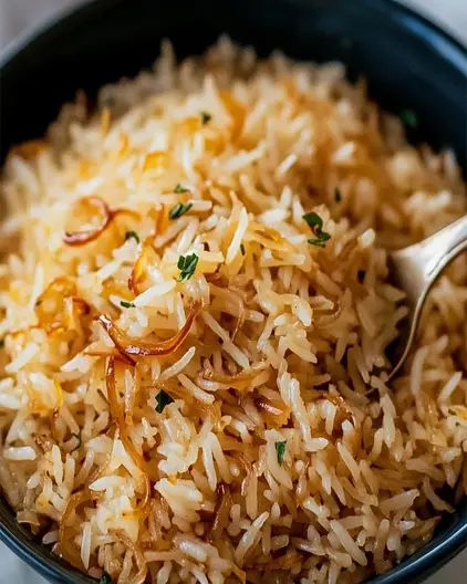 Savory Golden Onion Butter Jasmine Rice Recipe - optimal recipes Thanksgiving Rice Side Dish, Jasmine Rice And Broccoli Recipes, Gravy Rice Recipe, Golden Onion Butter Rice Recipe, Asian Jasmine Rice, Best Rice Side Dishes, Christmas Rice Recipe Dinners, Golden Rice Recipes, Flavored Basmati Rice Recipes