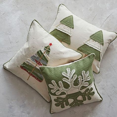 Appliqued Tree Christmas Accent Pillow | Antique Farmhouse Christmas Accent Pillows, Christmas Pillows Diy, Trees Fabric, Holiday Throw Pillow, Applique Pillows, Christmas Accents, Christmas Tree Pillow, Xmas Trees, Rectangular Pillow Cover