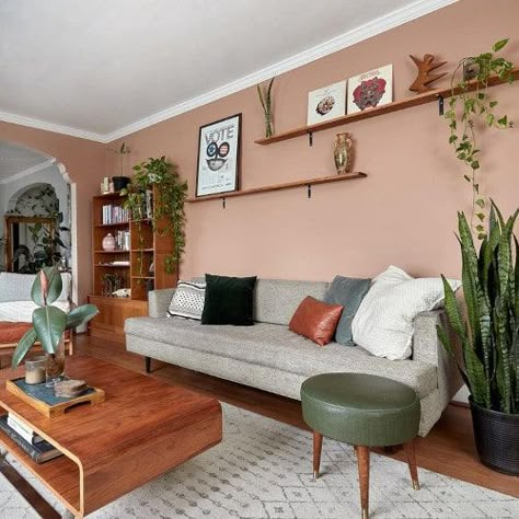 Peach Living Rooms, Terracotta Living Room, Living Room Wall Color, Peach Walls, Room Wall Colors, Living Room Orange, Pink Living Room, Colourful Living Room, Living Room Colors