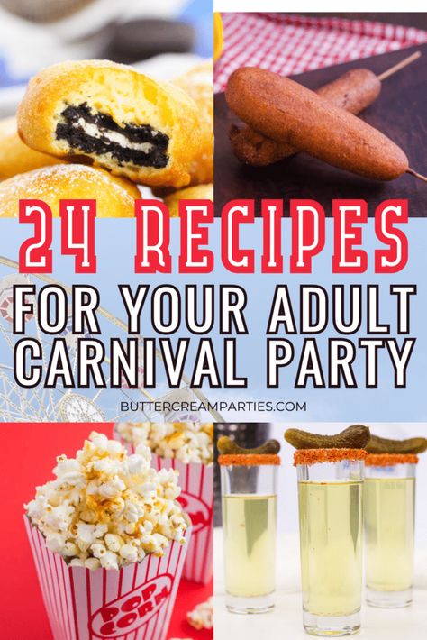 Adults can have a carnival themed party, too! Find the best food, decor, invitations, cocktails, and even an itinerary so your party will be memorable forever. Circus Appetizers, Carnival New Years Party, Circus Theme Appetizers, Diy Carnival Food, Halloween Carnival Food Ideas, Cabaret Party Ideas, Carnival Dinner Party, Food For Carnival Themed Party, Elevated Carnival Food