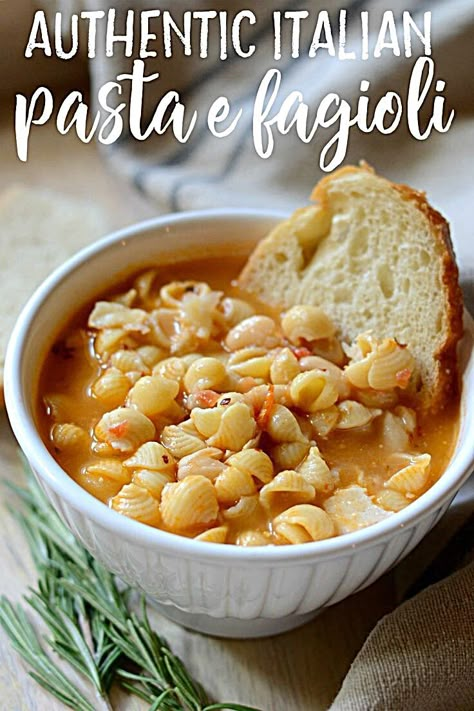 This traditional recipe for Pasta e Fagioli (pasta fazool) is simple comfort food at its finest (and nutritious to boot). Authentic Pasta e Fagioli - Authentic Italian pasta e fagioli soup made with cannellini beans, pancetta, rosemary, onion, and stock. #comfortfood #italianfood #familydinner #foodtour #foodpicture #recipecoffee #foodphotography #foodlike #recipesfromthestudio #recipevideo #foodiepics #recipecreation #foodporno #RecipeOrganization #foodislife #foodiehk #foodmania #foodgasm Authentic Pasta, Authentic Italian Pasta, Italian Soup Recipes, Pasta Fagioli Recipe, Pasta Fagioli Soup, Pasta E Fagioli Soup, Fagioli Soup, Pasta Food Recipes, Pasta Fagioli