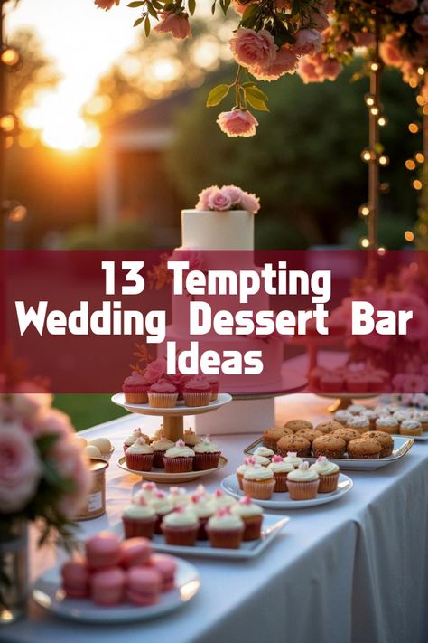 Did you know that a wedding dessert bar can steal the show with sweet surprises? With tempting treats and delicious delicacies, your guests will indulge in unforgettable flavors. From cupcakes to macarons, let your special day be remembered for its sugar-coated bliss. Discover tips and tricks to create a dessert display that dazzles alongside wedding cakes and candy tables! Build Your Own Dessert Bar Ideas, Wedding Dessert Bar Ideas Display, Dessert Centerpieces Wedding, Desserts Table For Wedding, Dessert Bar Wedding Rustic, Mini Desserts For Weddings, Rustic Dessert Table Wedding, Wedding Cupcakes Display, Mini Dessert Bar