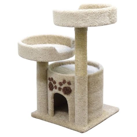 New Cat Condos Double Perch Cat Condo Beige - 110036 - BEIGE Cat Condos, Cool Cat Trees, Cat Furniture Diy, Cat Towers, Cat Perch, Paw Print Design, Homemade Cat, Cat Bed Furniture, Wood Cat