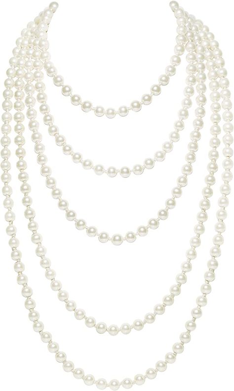 Flapper Accessories, 20s Art, Gatsby Costume, Long Pearl Necklace, Genuine Pearl Necklace, Women Choker Necklace, Flapper Necklace, Pearl Necklace Vintage, Long Pearl Necklaces