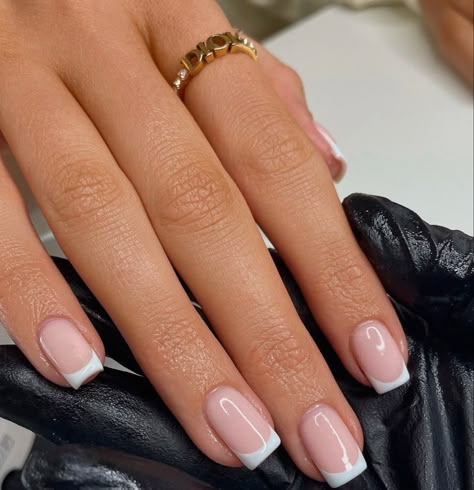 French Tip Gel Nails, Gel Nails French, Blue French Tips, Squoval Nails, French Manicure Nails, Simple Gel Nails, Basic Nails, Casual Nails, French Tip Acrylic Nails