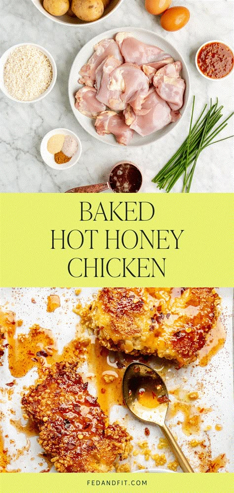 Healthy Hot Honey Chicken, Hot Honey Recipe Ideas, Hot Honey Chicken Breast, Chicken Hot Honey, Hot Honey Chicken Thighs, Baked Hot Honey Chicken, Week Night Dinner Ideas, Breaded Chicken Thighs, Honey Chicken Breast