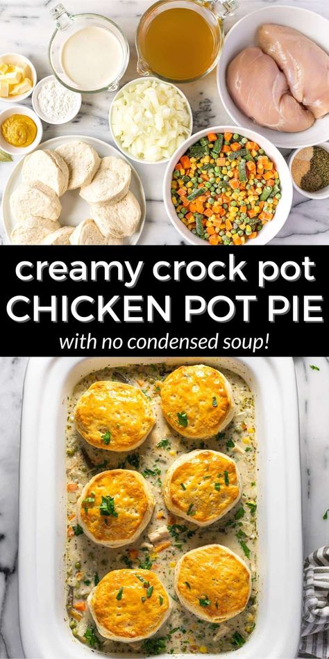 Crock Pot Chicken Pot Pie (NO CONDENSED SOUP!) Crock Pot Chicken Pot Pie Dairy Free, Low Sodium Chicken Pot Pie Casserole, Instapot Recipes Dinners, Crockpot Chicken Pot Pie Soup, Chicken Pot Pie Crock Pot, Slow Cooker Chicken Pot Pie, Sodium Foods, Chicken Potpie, Crockpot Chicken Pot Pie