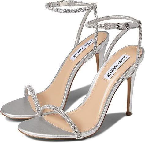 Steve Madden Women's Breslin Heeled Sandal Steve Madden Black Heels, High Heels For Prom, Black Open Toe Heels, Heels Prom, Dr Shoes, Heels Silver, Silver High Heels, Shoes Steve Madden, Prom Heels