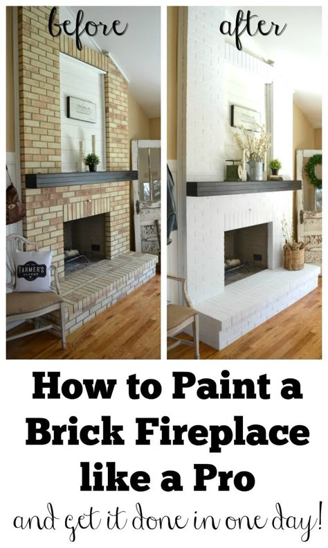 How to Paint a Brick Fireplace like a Pro White Brick Fireplace, Painted Brick Fireplace, Painted Brick Fireplaces, Fireplace Redo, Fireplace Update, Paint Fireplace, Brick Fireplace Makeover, Fireplace Remodel, White Brick