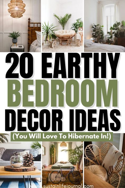 earthy bedroom decor Bedroom Decor Nature Inspired, Earth Inspired Bedroom, Nature Based Bedroom Ideas, Southwest Guest Bedroom, Green Earthy Room Aesthetic, Bedroom Decor Natural Earthy, Earthy Home Ideas, Bohemian Bedroom Plants, Earthy Decor Ideas